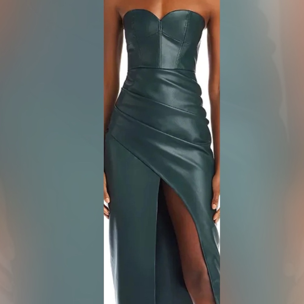 Dark green strapless faux leather dress